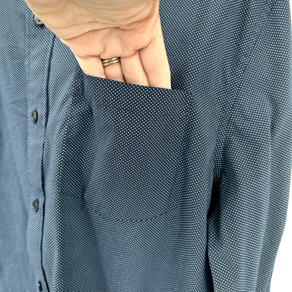 Dunning Shirt Mens XL Button Up Long Sleeve Blue Polka Dot Classic Coastal - Picture 5 of 9